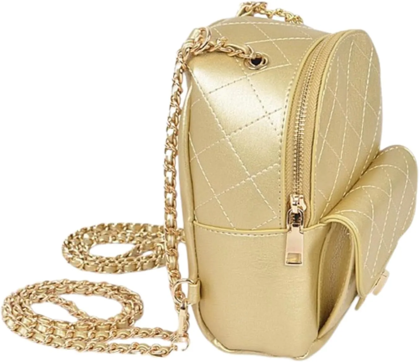 Metallic Pastel Quilted Mini Convertible Fashion Backpack PU Leather Small Shoulder Bag Purse for Women, Teens, Girls (Gold, Mini)