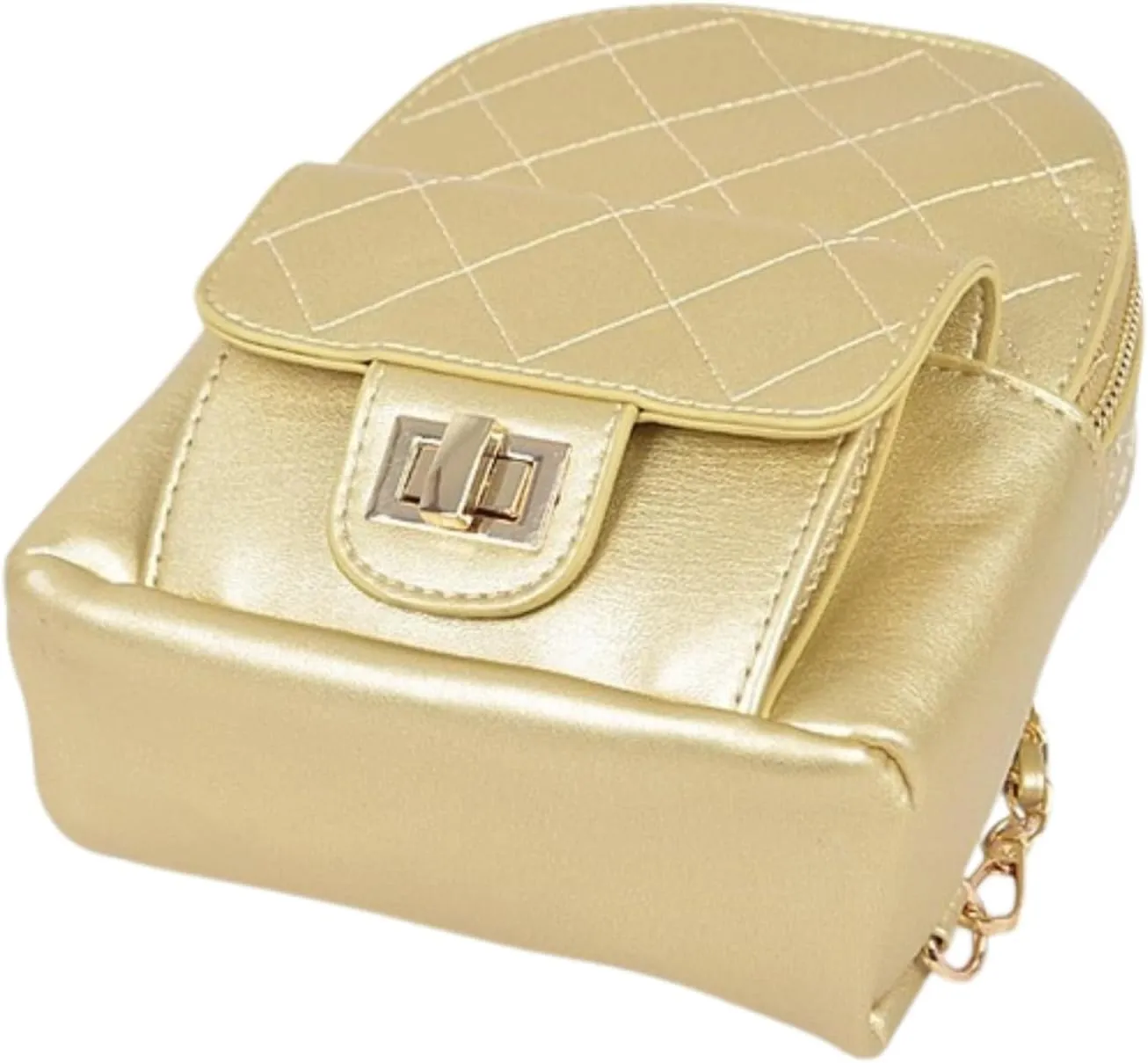Metallic Pastel Quilted Mini Convertible Fashion Backpack PU Leather Small Shoulder Bag Purse for Women, Teens, Girls (Gold, Mini)