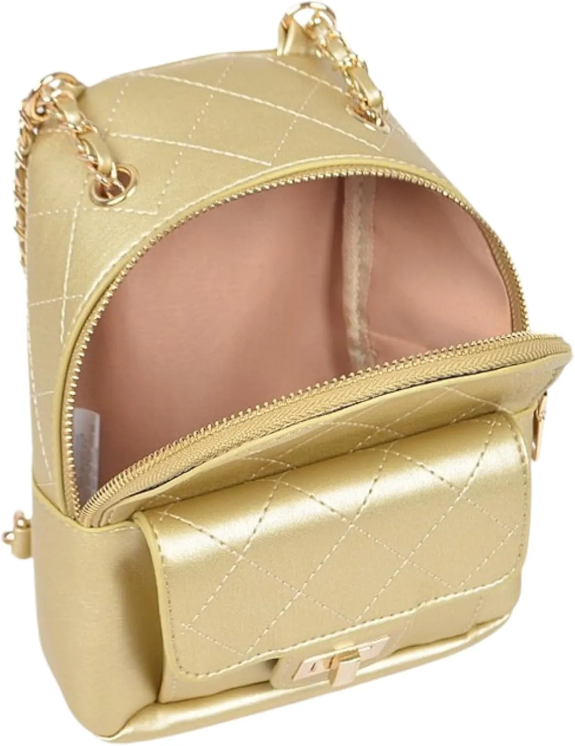 Metallic Pastel Quilted Mini Convertible Fashion Backpack PU Leather Small Shoulder Bag Purse for Women, Teens, Girls (Gold, Mini)