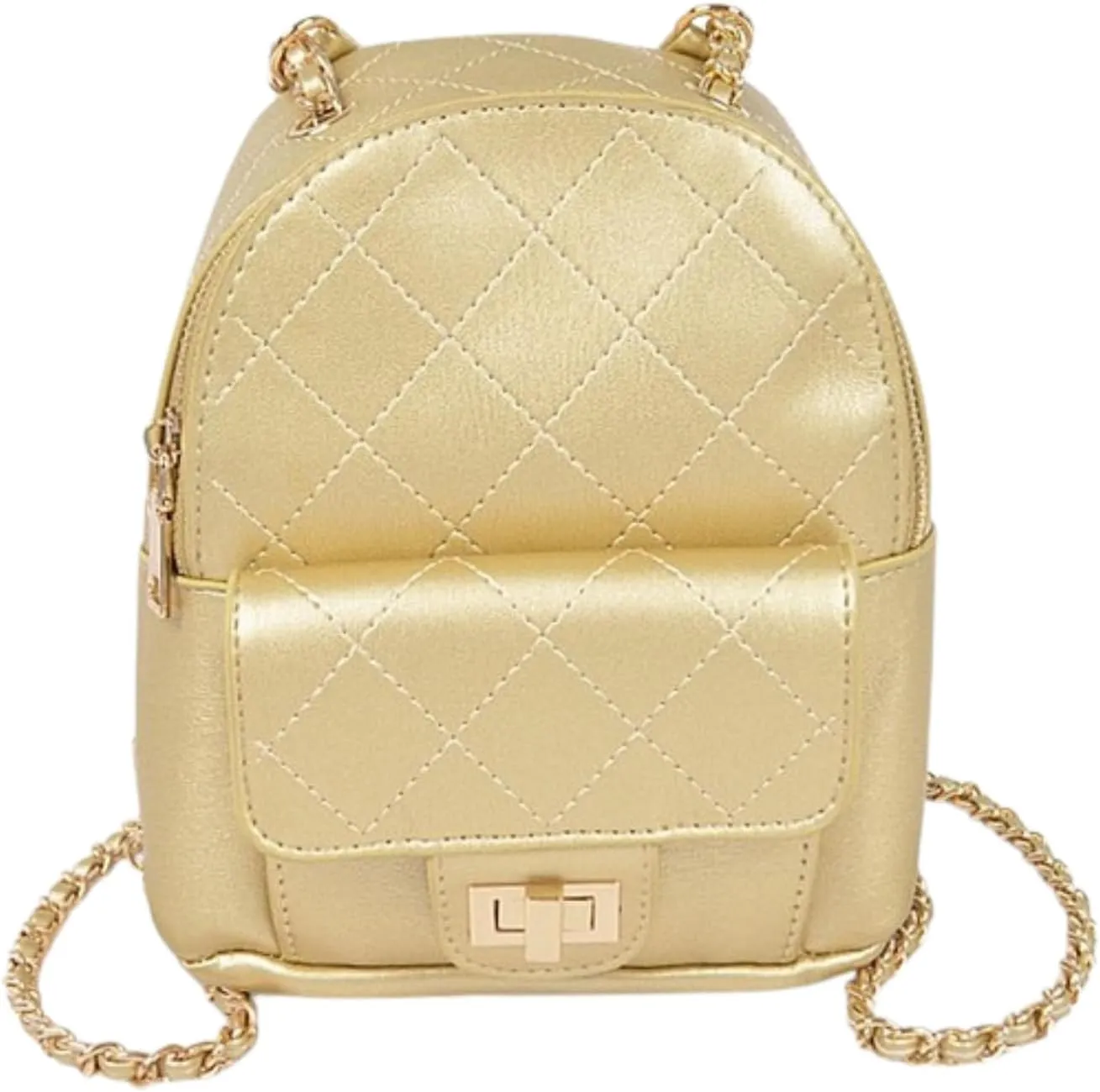 Metallic Pastel Quilted Mini Convertible Fashion Backpack PU Leather Small Shoulder Bag Purse for Women, Teens, Girls (Gold, Mini)