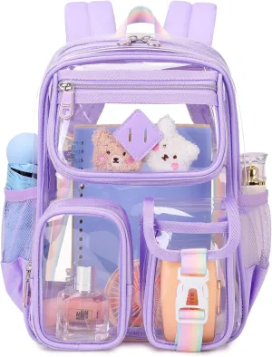 Mini Clear Backpack for Stadium Events Clear Bag Small Transparent Bookbag for Kids Girls with Thicken Shoulder Straps for Concert, Sporting Events, Festival,Purple