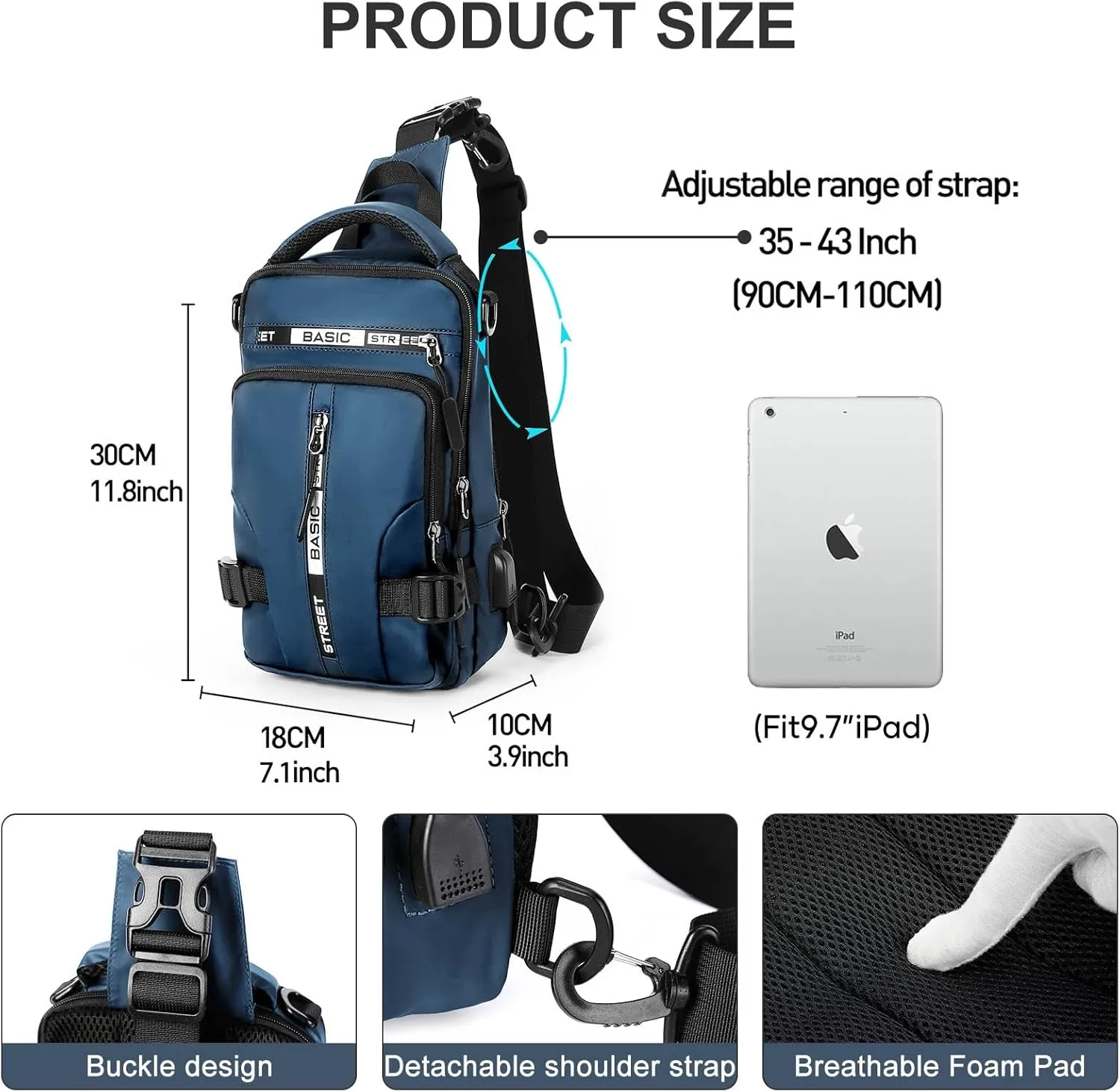 Mini Sling Bag for Men Women - Lightweight Crossbody Backpack, Multipurpose Shoulder Bag, Small Compact Chest Daypack for Travel Hiking Gym Sport Blue