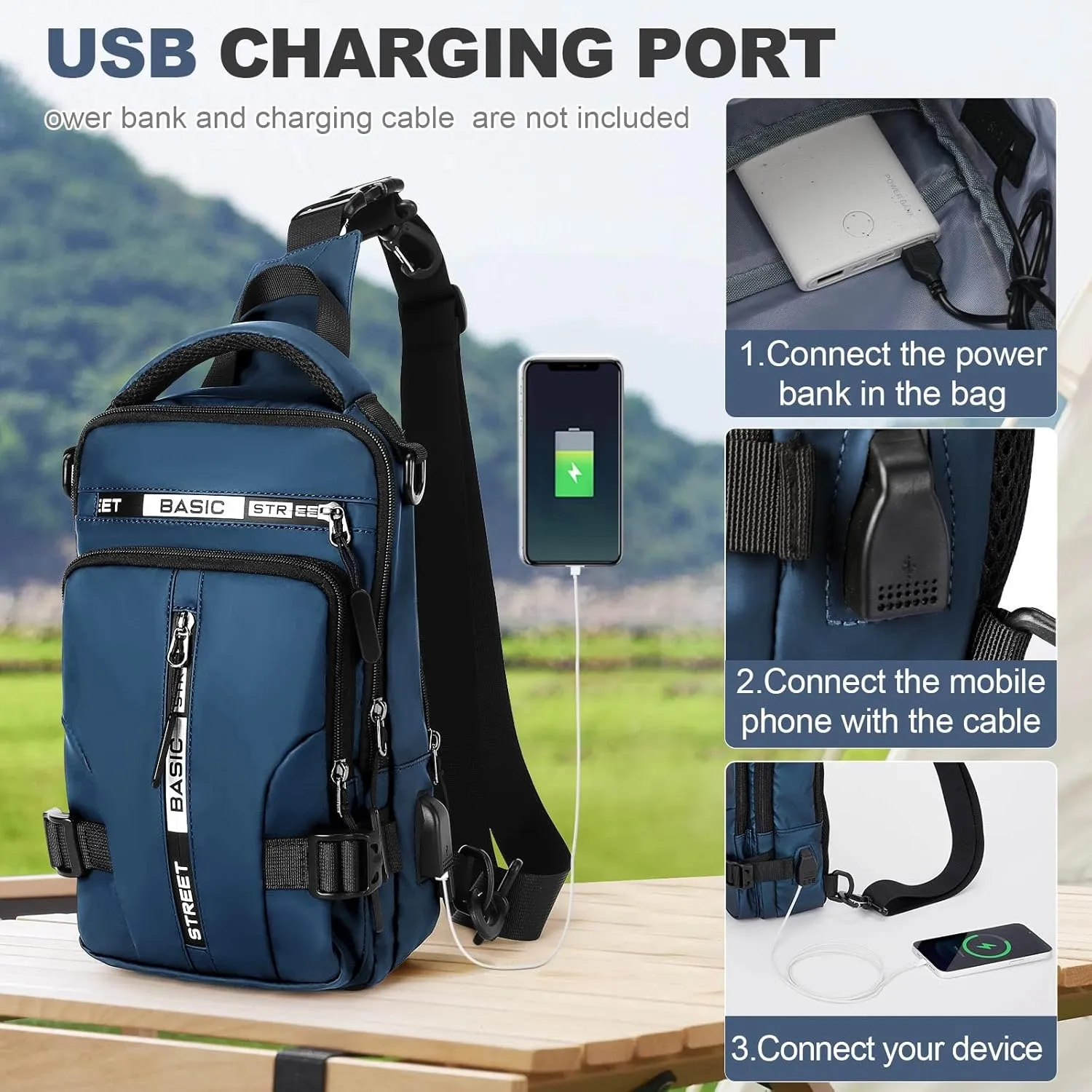 Mini Sling Bag for Men Women - Lightweight Crossbody Backpack, Multipurpose Shoulder Bag, Small Compact Chest Daypack for Travel Hiking Gym Sport Blue