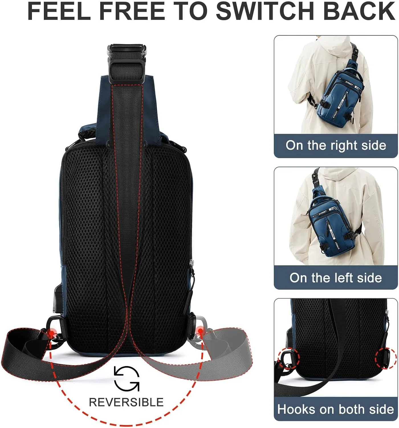Mini Sling Bag for Men Women - Lightweight Crossbody Backpack, Multipurpose Shoulder Bag, Small Compact Chest Daypack for Travel Hiking Gym Sport Blue