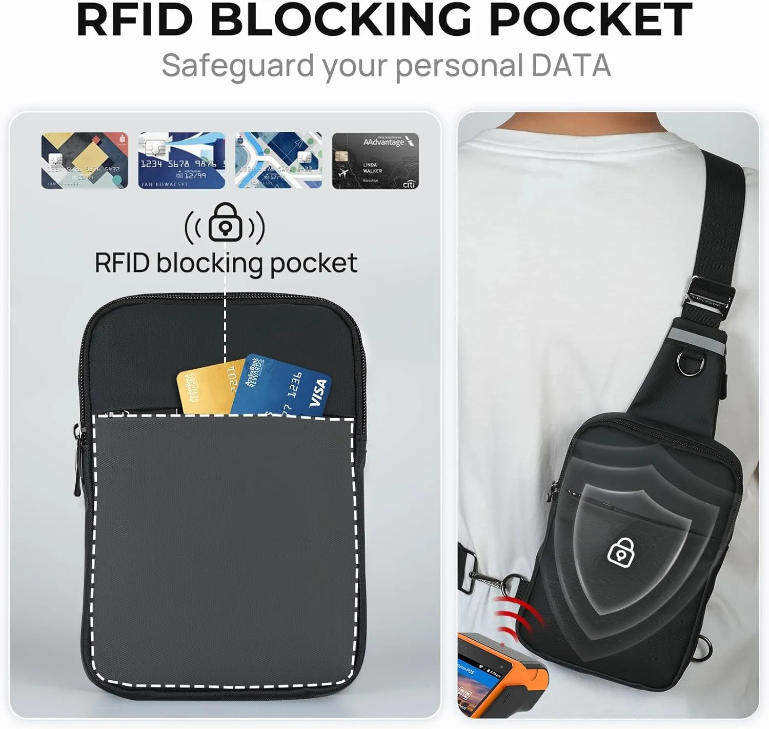 Mini Sling Bag for Women Men, Crossbody Bags Chest Bag Dual Pocket RFID Cell Phone Purse Travel Running Walking