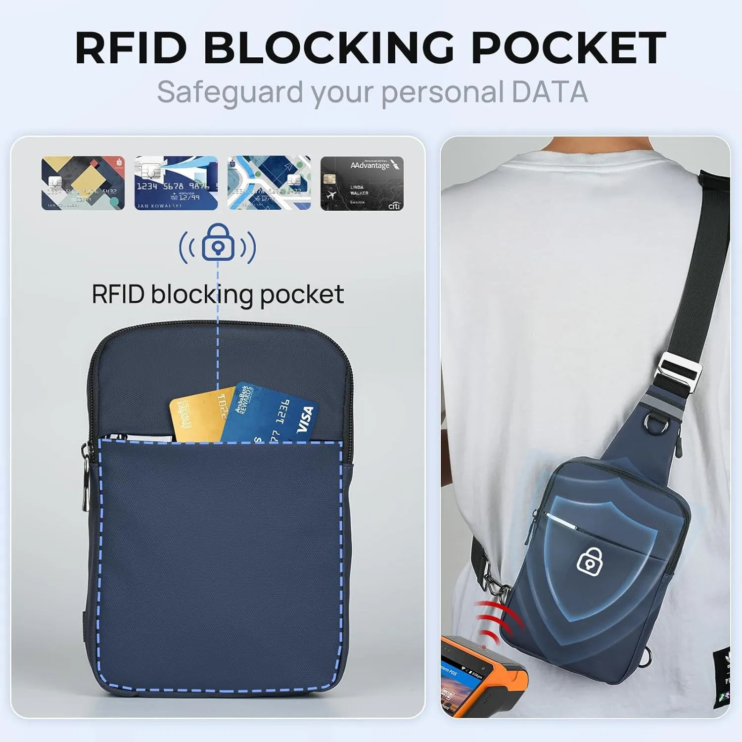 Mini Sling Bag for Women Men, Crossbody Bags Chest Bag Dual Pocket RFID Cell Phone Purse Travel Running Walking