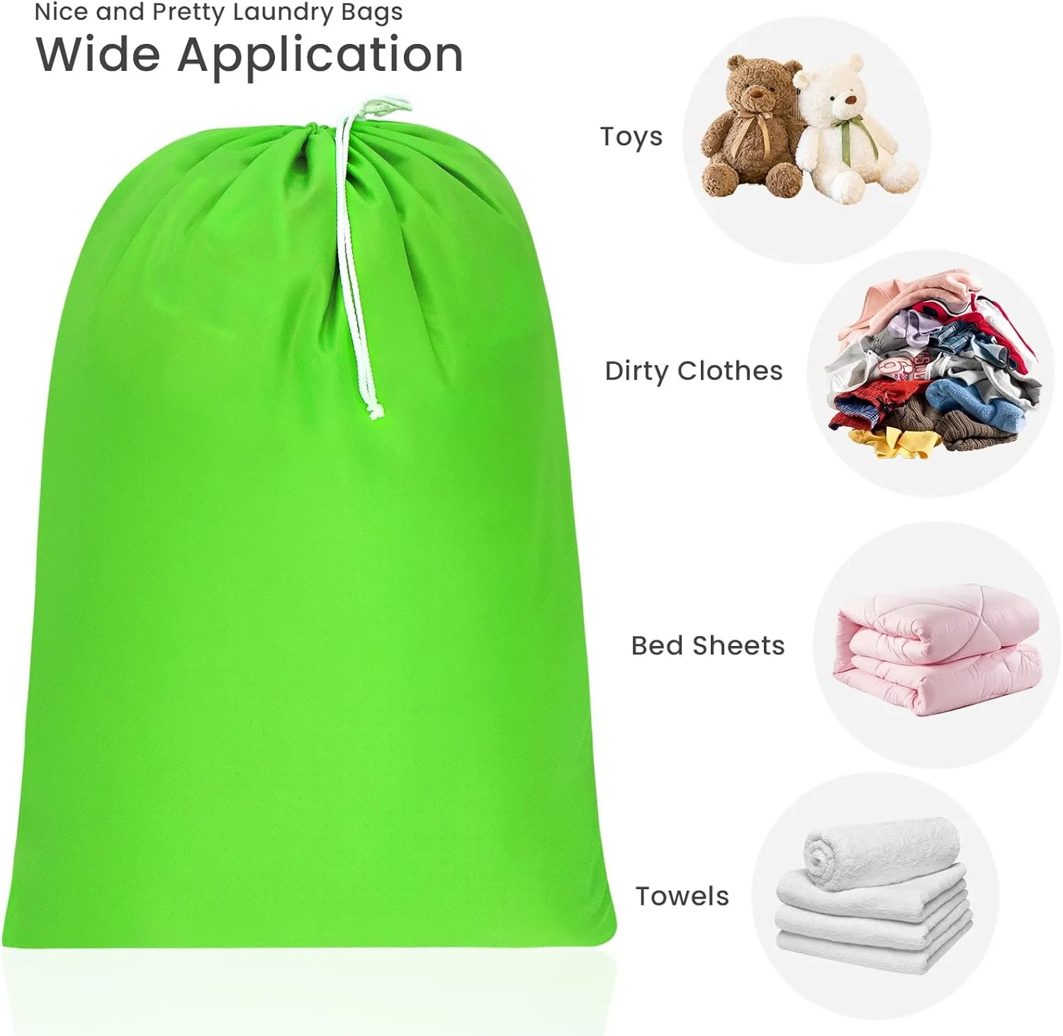 Miss Promation Travel Laundry Bag, Nylon Laundry Bag-Machine Washable Dirty Clothes Organizer with Drawstring，Easy Fit a Laundry Hamper or Basket 28" x 38" (Grass Green)