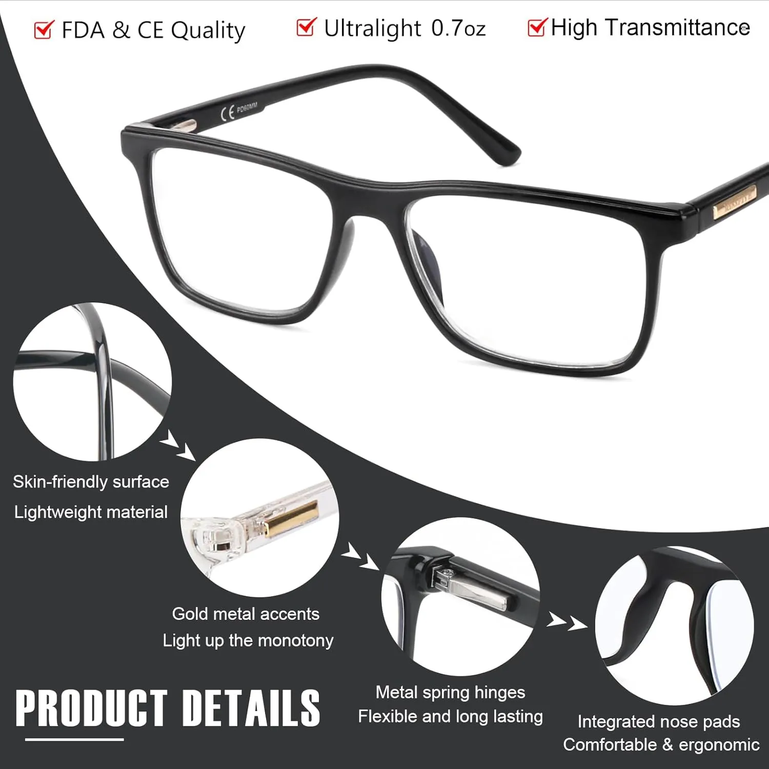 Missfive 2 Pack Multifocus Progressive Reading Glasses - Blue Light Blocking Anti UV/Eye Strain Multifocal Readers, Durable Metal Spring Hinge Stylish Eyewear for Near Workspace,1.25x