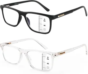 Missfive 2 Pack Multifocus Progressive Reading Glasses - Blue Light Blocking Anti UV/Eye Strain Multifocal Readers, Durable Metal Spring Hinge Stylish Eyewear for Near Workspace,1.25x