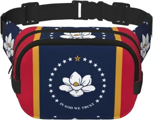 Mississippi State Flag Print Square Workout Double Layer Waist Bag Trendy Pack for Men and Women Trendy Travel