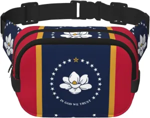 Mississippi State Flag Print Waist Purse Square Double Layer Waist Bag Unisex Workout Crossbody Designer Bag