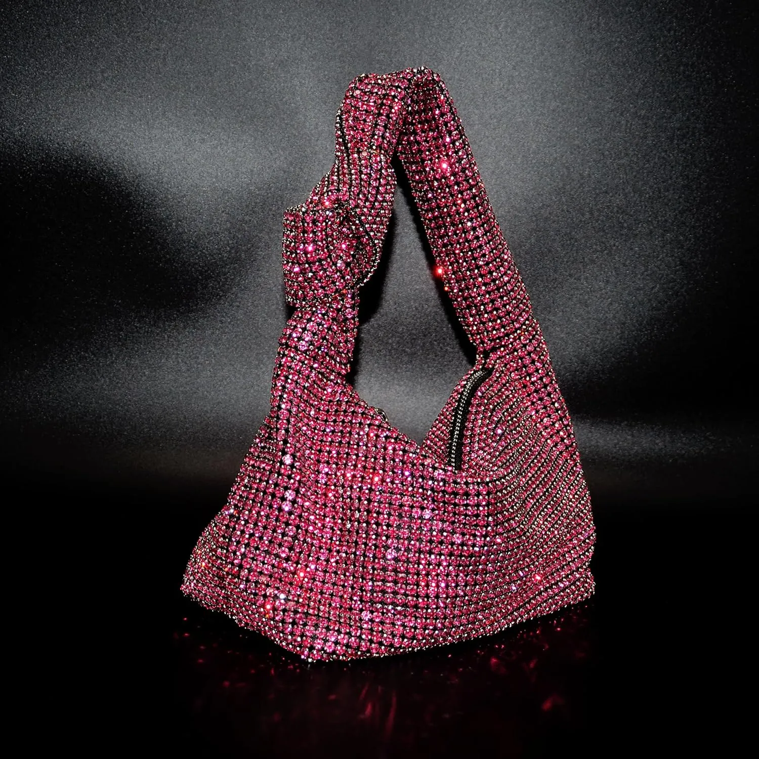 Miuco Women Knotted Handbag Sparkly Rhinestone Hobo Dumpling Bag Diamond Glitter Evening Clutch Purse