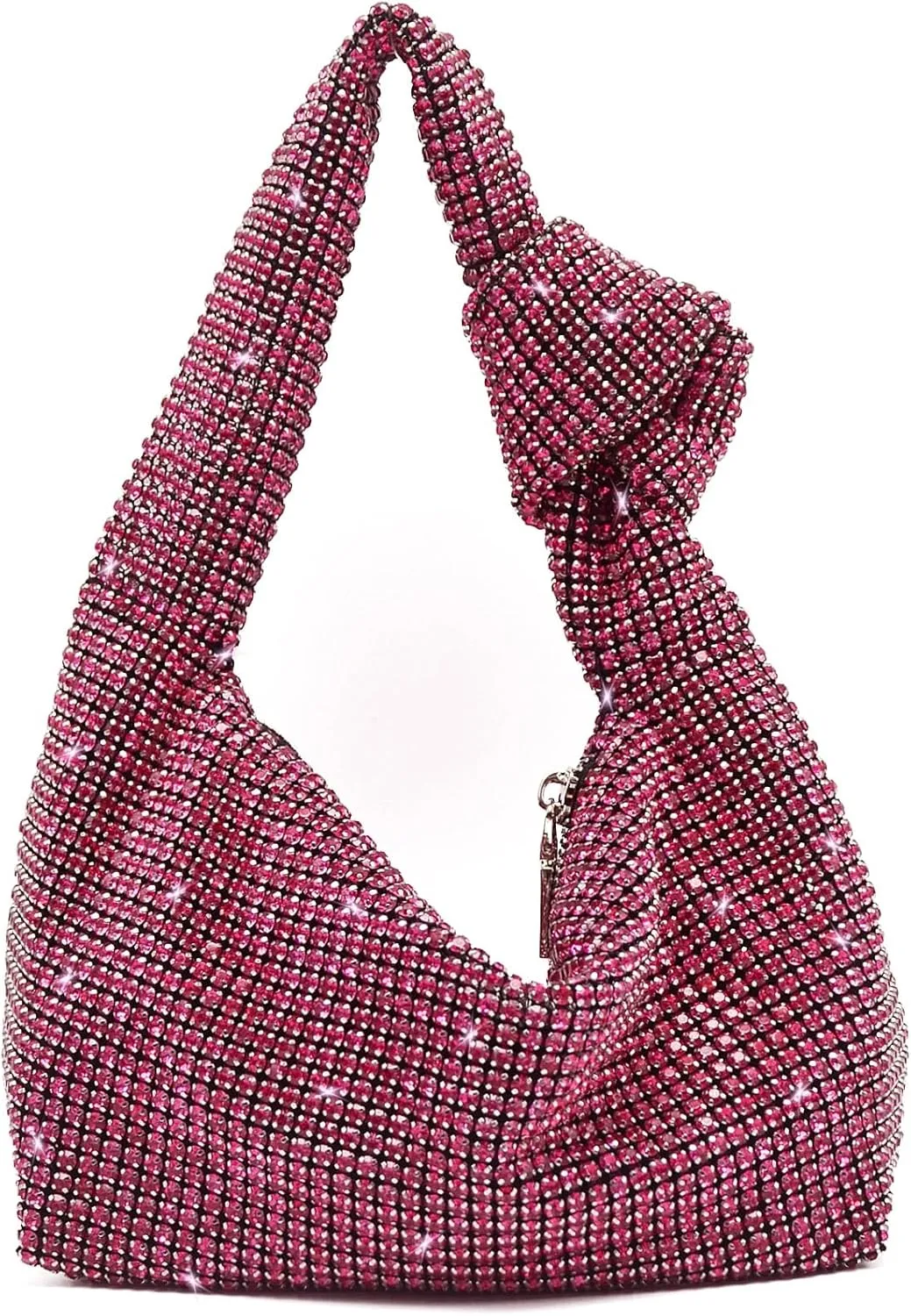 Miuco Women Knotted Handbag Sparkly Rhinestone Hobo Dumpling Bag Diamond Glitter Evening Clutch Purse