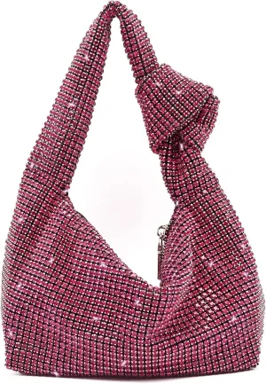 Miuco Women Knotted Handbag Sparkly Rhinestone Hobo Dumpling Bag Diamond Glitter Evening Clutch Purse