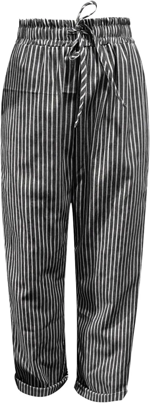 Miyaomn Women's Baggy Drawstring Linen Pants Cotton Elastic Waist Wide Leg Casual Joggers Solid Lounge Trousers with Pockets