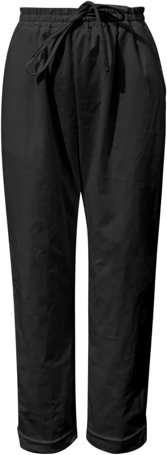 Miyaomn Women's Baggy Drawstring Linen Pants Cotton Elastic Waist Wide Leg Casual Joggers Solid Lounge Trousers with Pockets