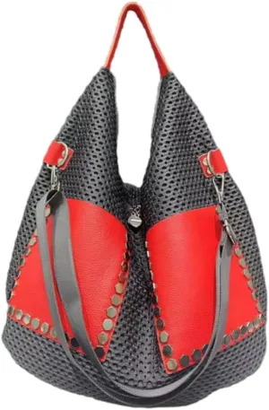 Molodo Large Tote Bag for Women Vintage Mesh Shoulder Bag Casual Studded Hobo Bag Satchel Bag Punk Handbag Purses