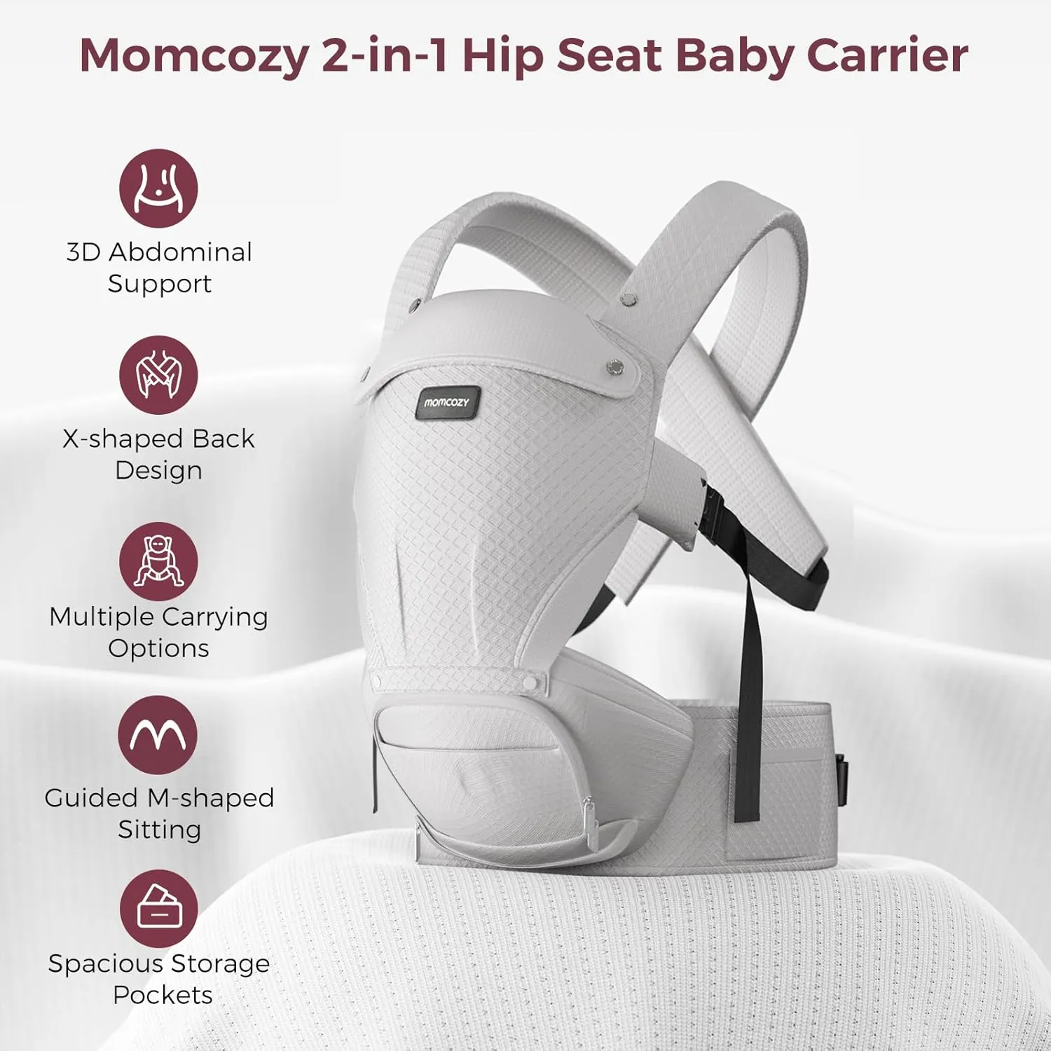 Momcozy Baby Carrier with Hip Seat, 2-in-1 Forward-Facing Carry for Active Babies, Detachable Hands-Free Carrier up to 44lbs, Breathable Infant Carrier Fits Waist Sizes up to 47 Inches, AirMesh Grey