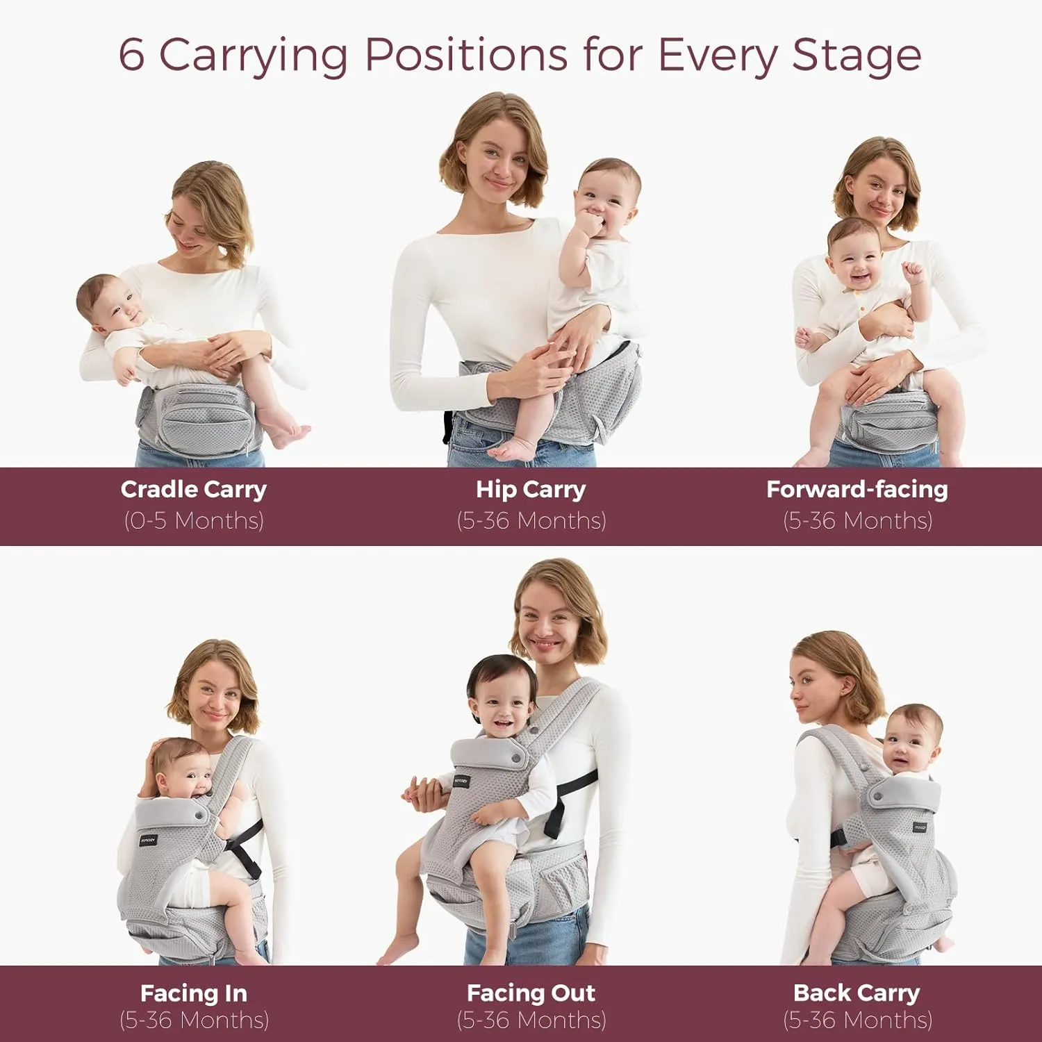 Momcozy Baby Carrier with Hip Seat, 2-in-1 Forward-Facing Carry for Active Babies, Detachable Hands-Free Carrier up to 44lbs, Breathable Infant Carrier Fits Waist Sizes up to 47 Inches, AirMesh Grey
