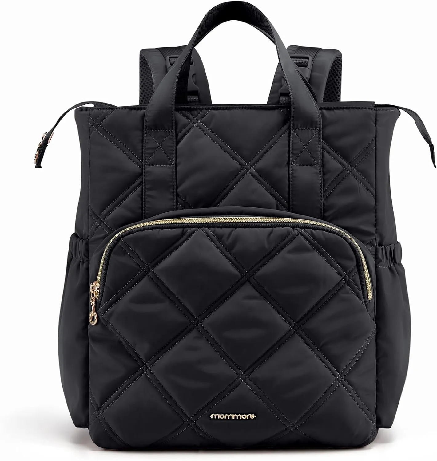 mommore Quilted Diaper Bag Backpack, Small Baby Bags, Lightweight Mini Diaper Backpack for Travel, with Insulated Pockets, Changing Pad (Black)