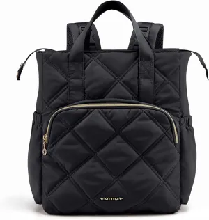 mommore Quilted Diaper Bag Backpack, Small Baby Bags, Lightweight Mini Diaper Backpack for Travel, with Insulated Pockets, Changing Pad (Black)