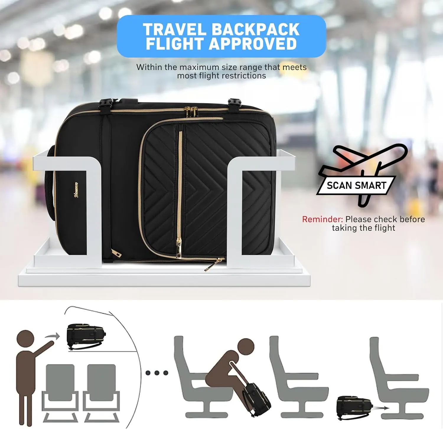 MOMUVO Travel Backpack for Women, Carry On Backpack Flight Approved, Large Anti Theft 17 Inch Laptop Backpack Water Resistant Luggage Backpack with USB Charging Port & Shoe Bag, Black