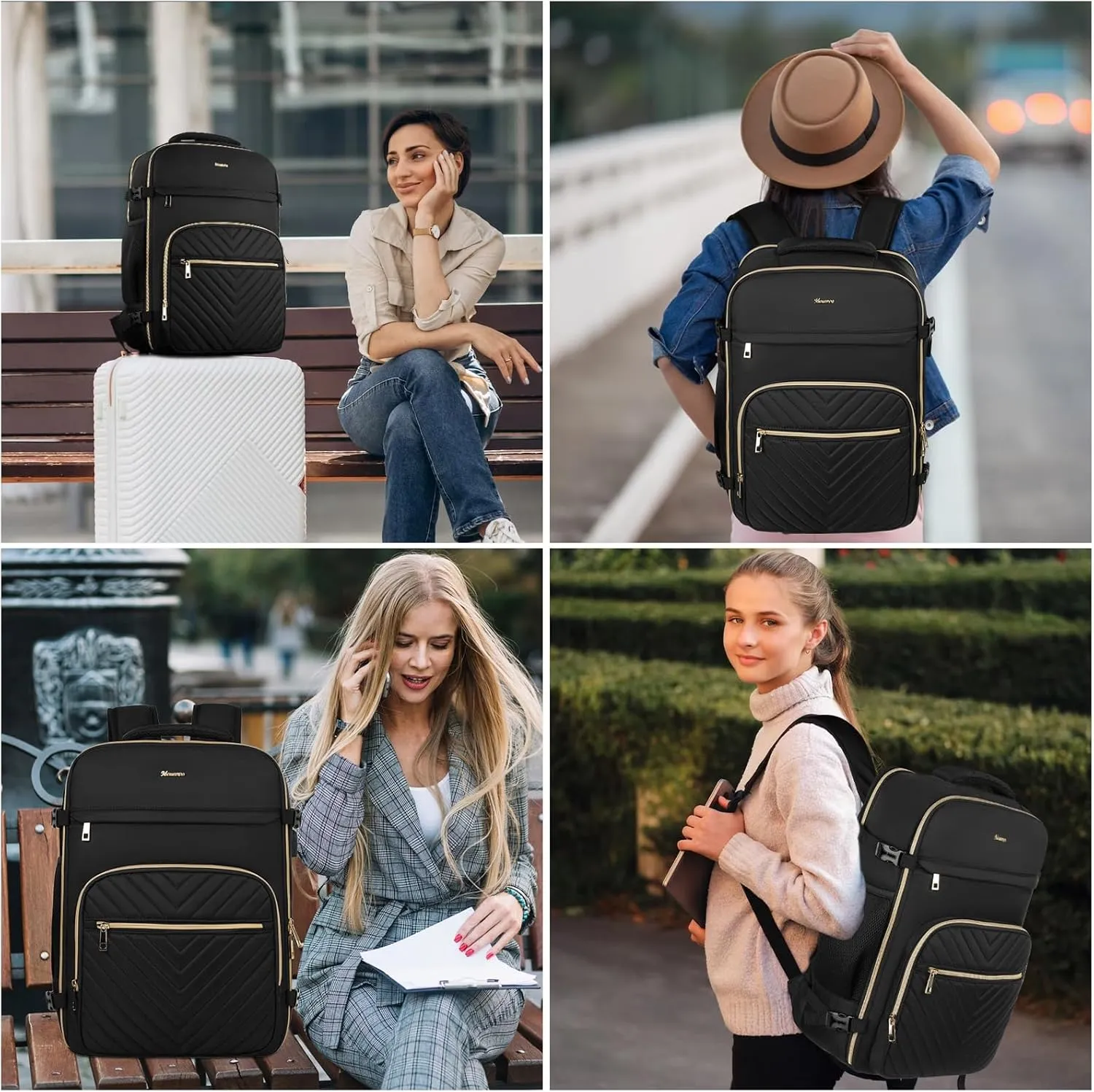 MOMUVO Travel Backpack for Women, Carry On Backpack Flight Approved, Large Anti Theft 17 Inch Laptop Backpack Water Resistant Luggage Backpack with USB Charging Port & Shoe Bag, Black