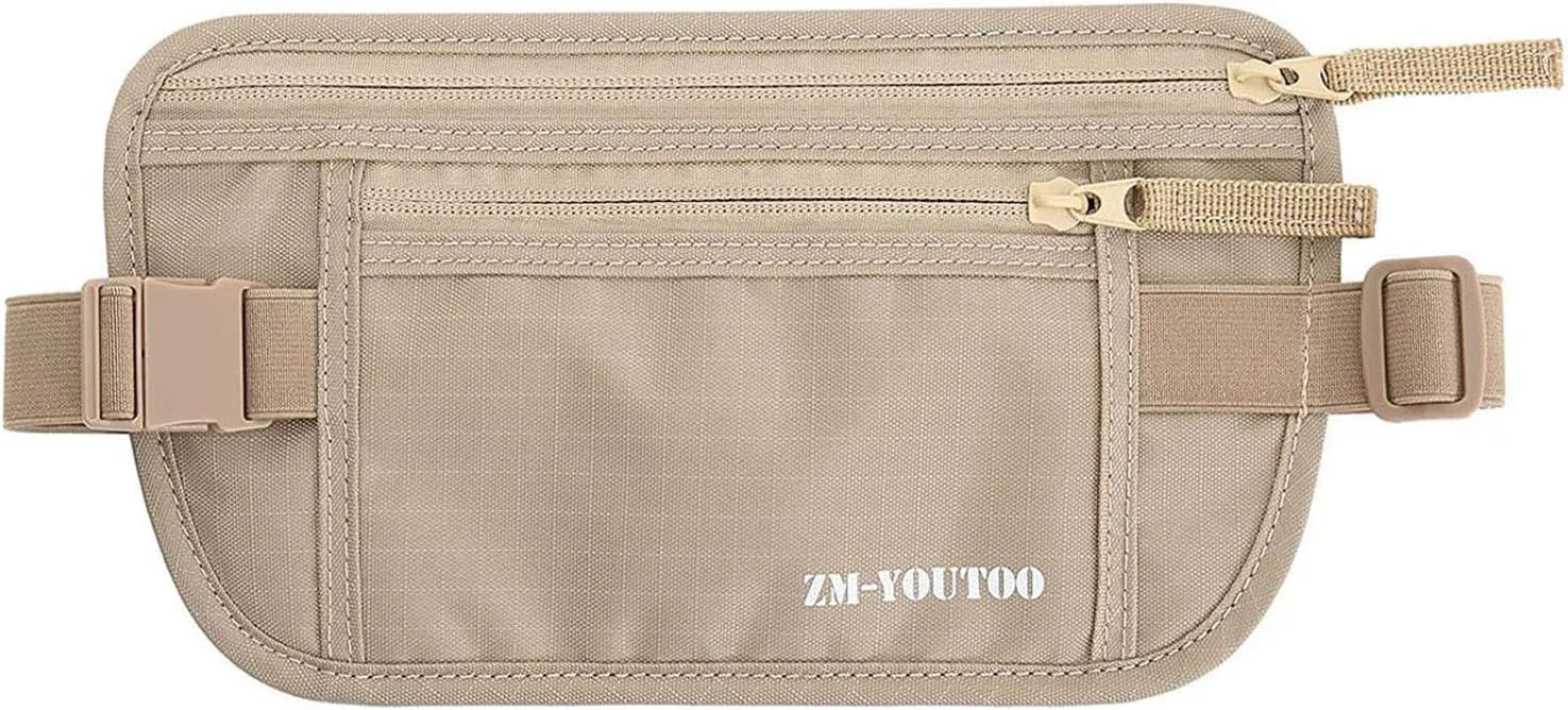 Money Belt for Travel - Hidden Travel Pouch Protect Your Credit and Money With RFID Blocking Passport Holder Waist Wallet (Khaki)