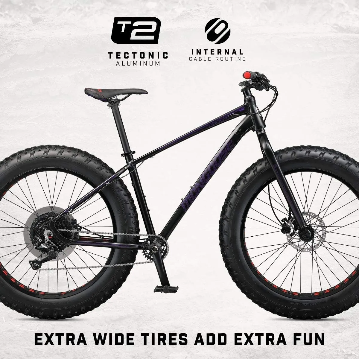 Mongoose Argus Sport Men and Women Fat Tire Mountain Bike, 26-Inch Wheels, Tectonic T2 Adult Frame, Hydraulic Disc Brakes