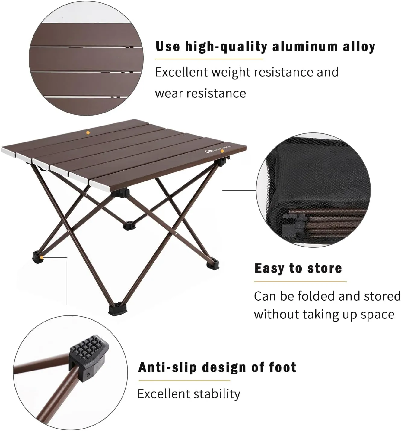 MOON LENCE Folding Outdoor Aluminum Camping Table Portable Ultralight Compact Backpacking Travel Table for Beach, Picnics, Hikin (Coffee, Small)