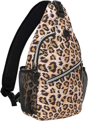 MOSISO Mini Sling Backpack,Small Hiking Daypack Pattern Travel Outdoor Sports Bag, Leopard Print