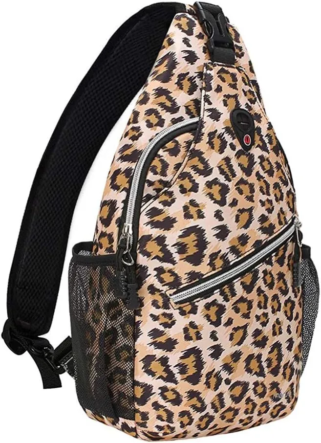 MOSISO Mini Sling Backpack,Small Hiking Daypack Pattern Travel Outdoor Sports Bag, Leopard Print