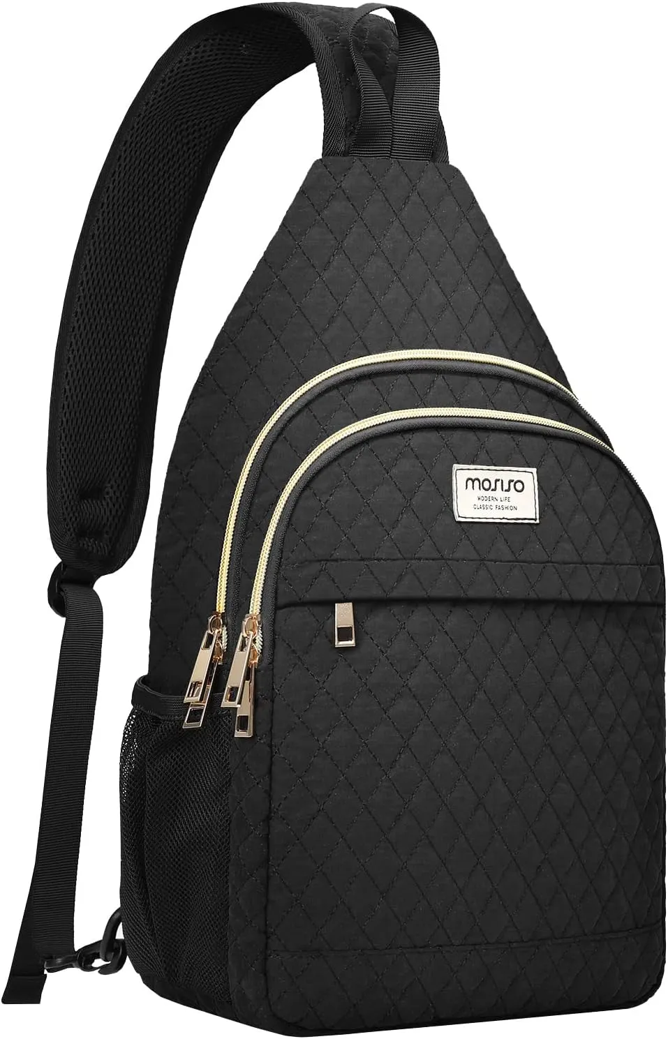 MOSISO Sling Backpack, Rhombus Quilted Crossbody Bag with Front Pockets Casual Chest Shoulder Travel Hiking Daypack Bag