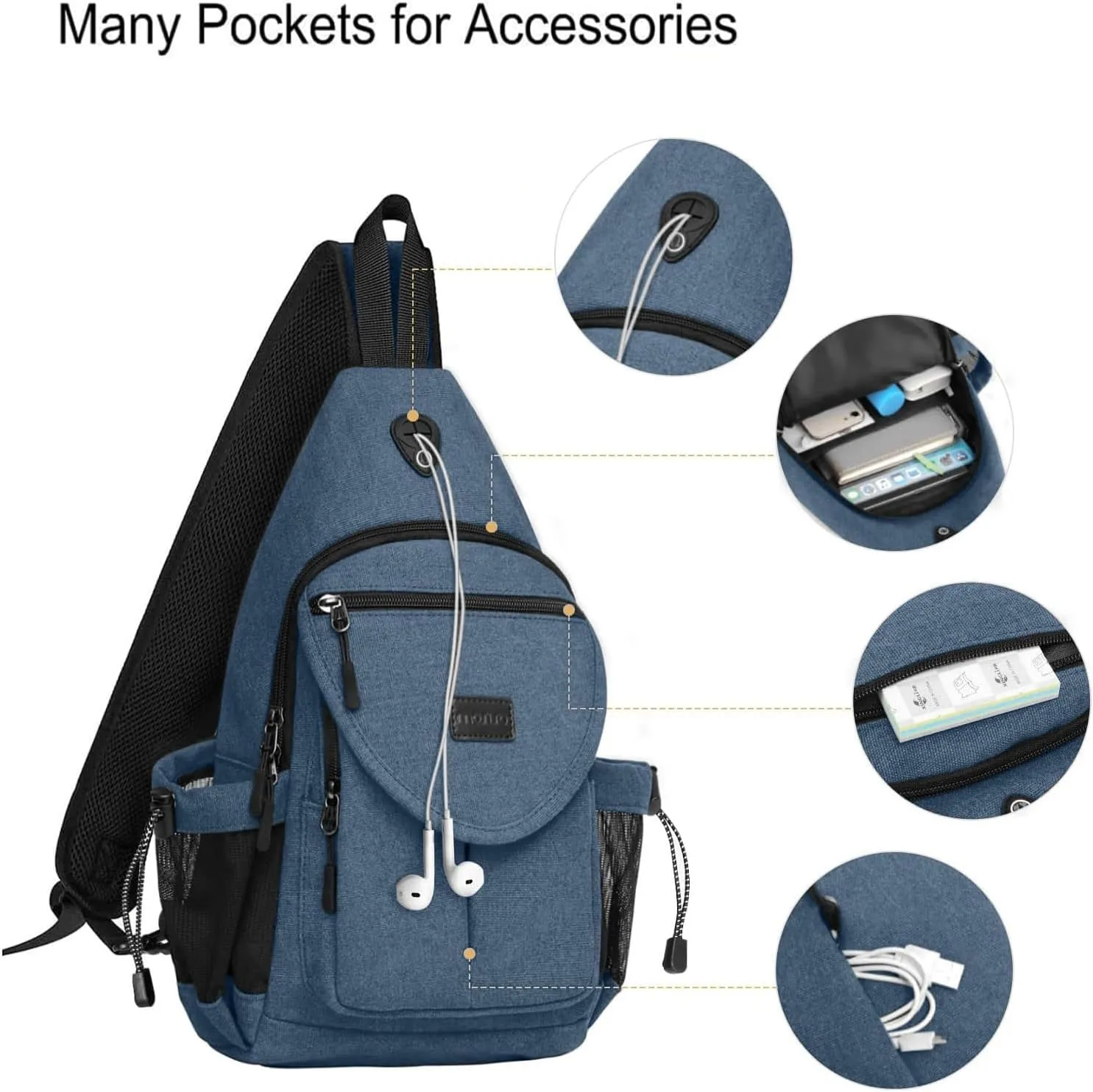 MOSISO Sling Backpack,Canvas Crossbody Hiking Daypack Bag with Anti-theft Pocket