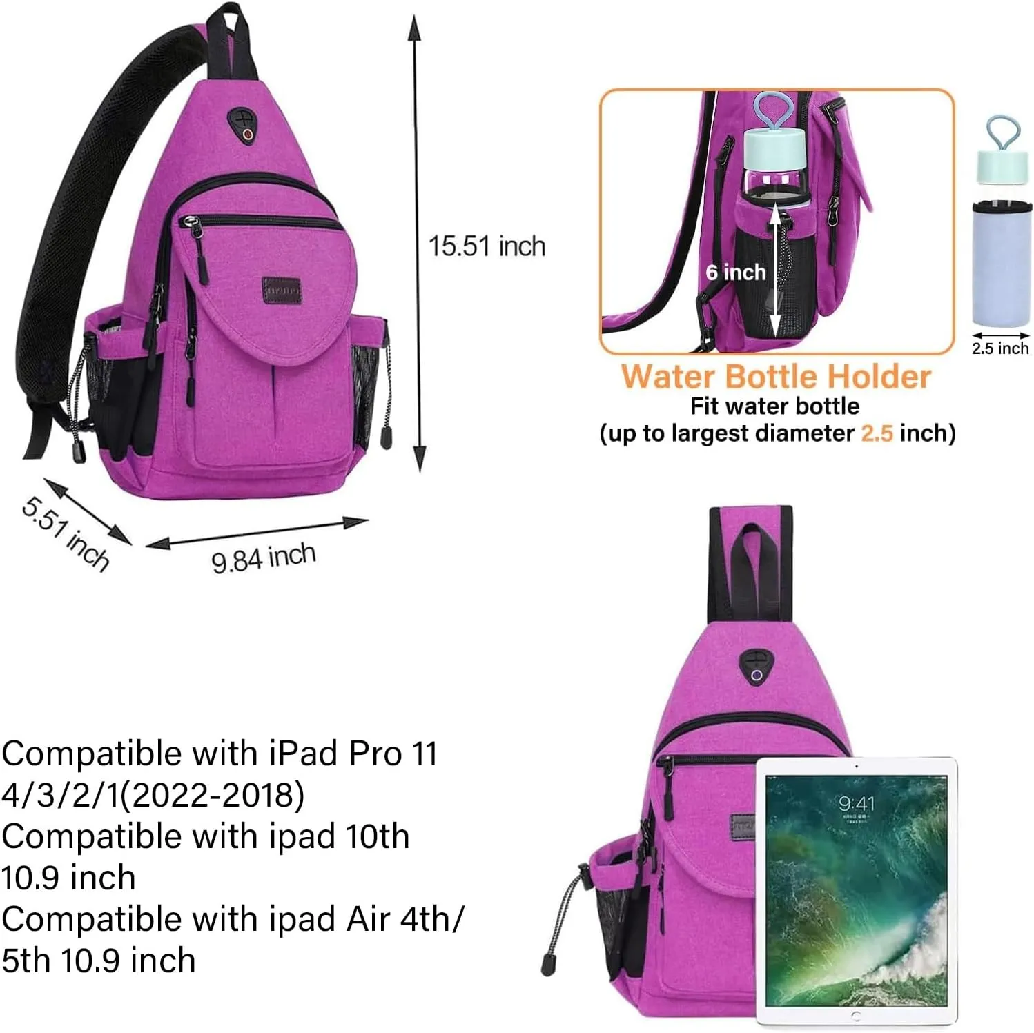 MOSISO Sling Backpack,Canvas Crossbody Hiking Daypack Bag with Anti-theft Pocket