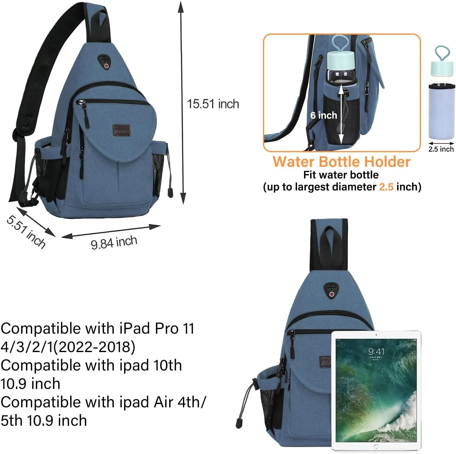 MOSISO Sling Backpack,Canvas Crossbody Hiking Daypack Bag with Anti-theft Pocket