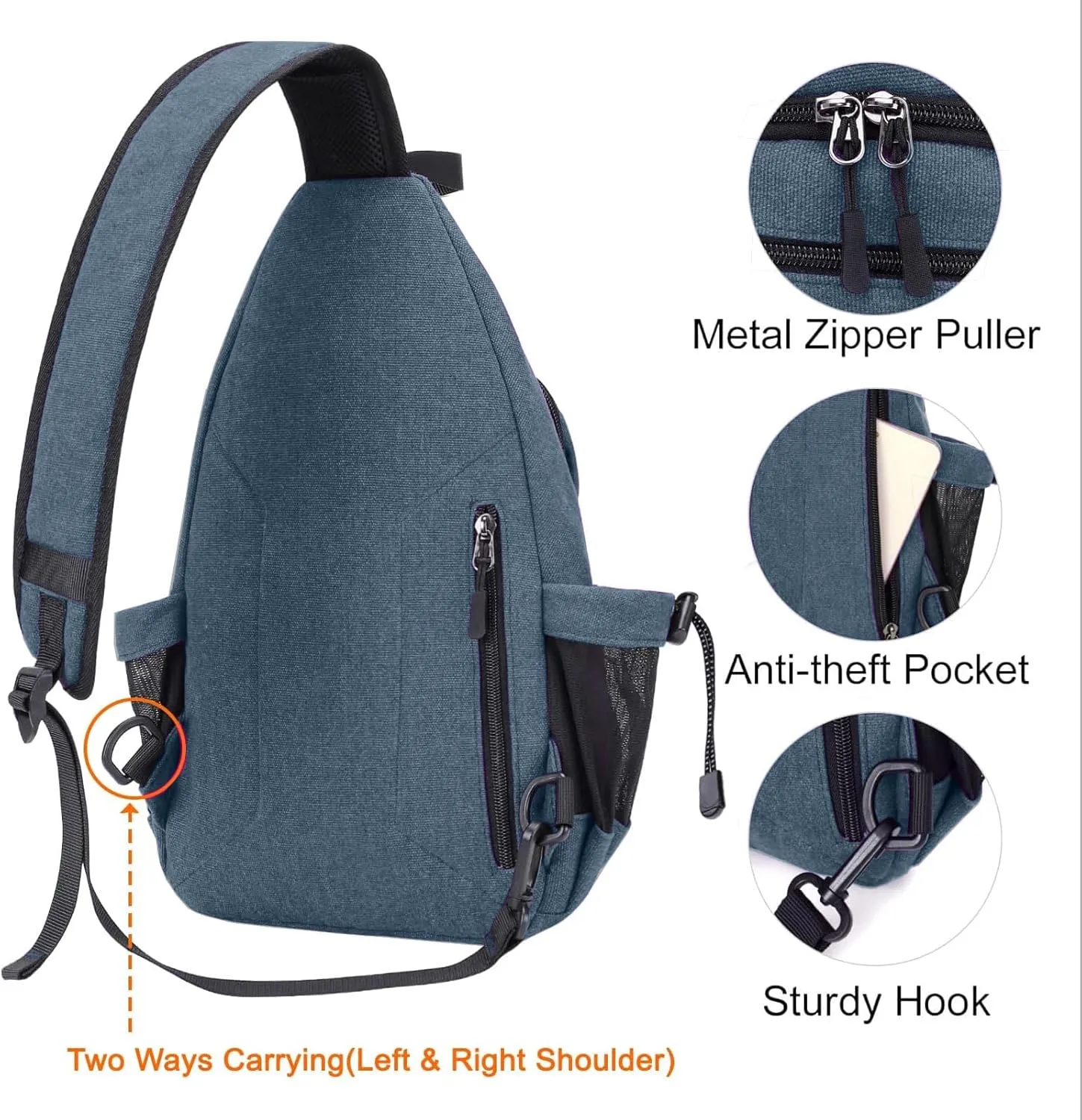 MOSISO Sling Backpack,Canvas Crossbody Hiking Daypack Bag with Anti-theft Pocket
