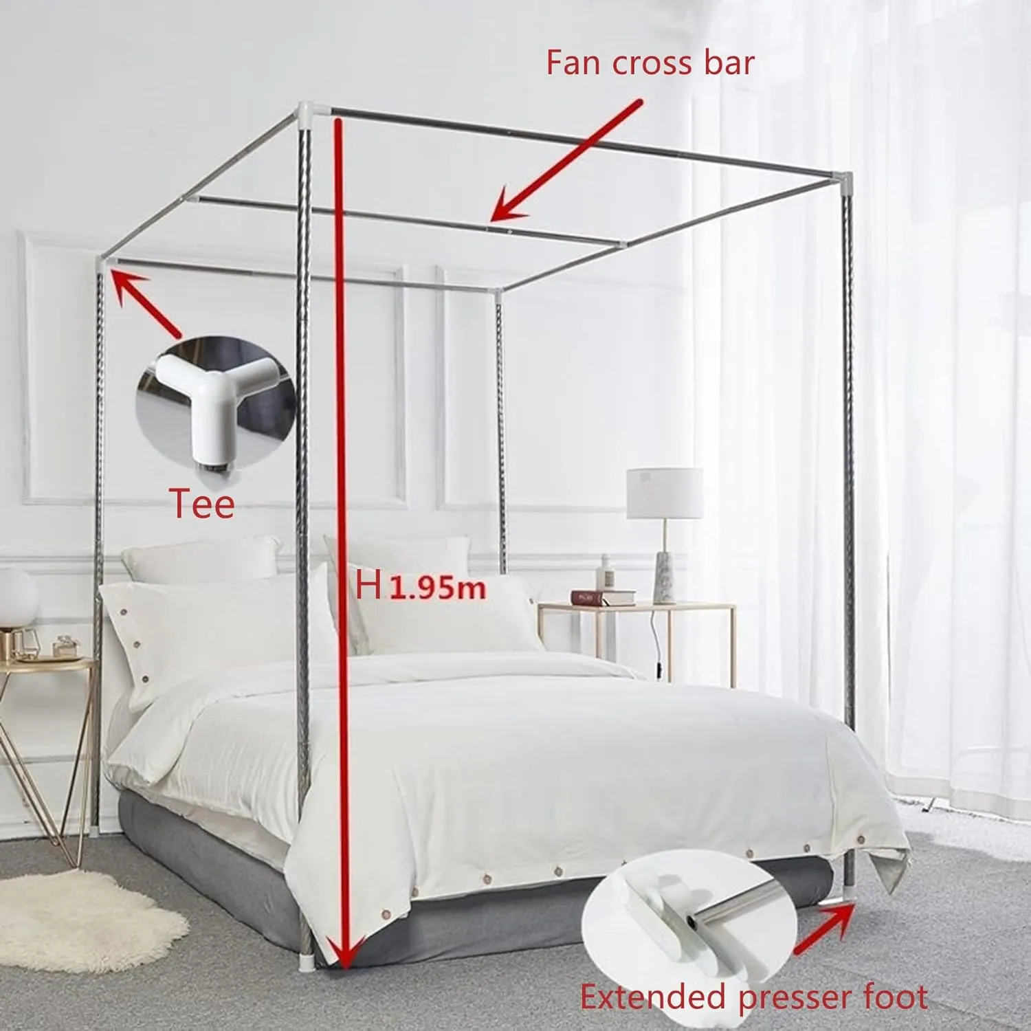 Mosquito Net Bed Frame 4 Corners Canopy Bed Frame Post Poles Metal Bed Post Poles for Full Size Bed Bedroom Decoration Accessories,Stainless Steel B,Twin