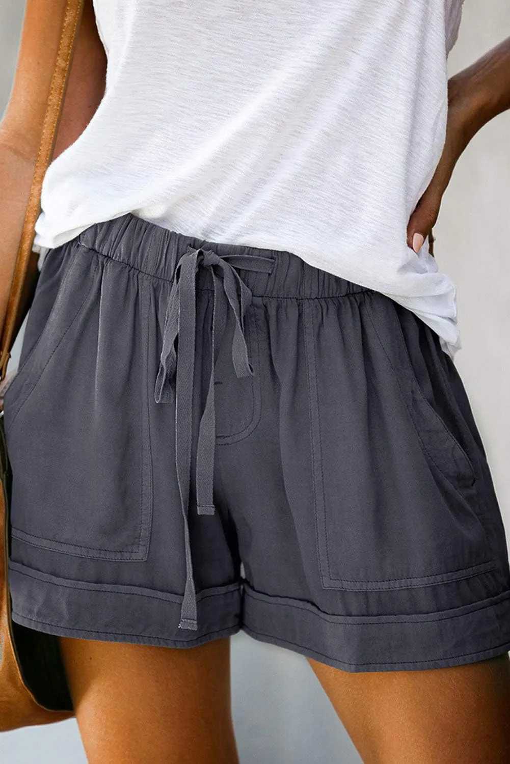 Mosucoirl Women Comfy Drawstring Casual Elastic Waist Pure Color Shorts Summer Beach Lightweight Short Pants with Pockets