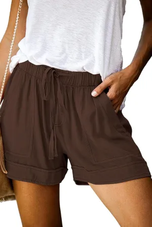 Mosucoirl Women Comfy Drawstring Casual Elastic Waist Pure Color Shorts Summer Beach Lightweight Short Pants with Pockets