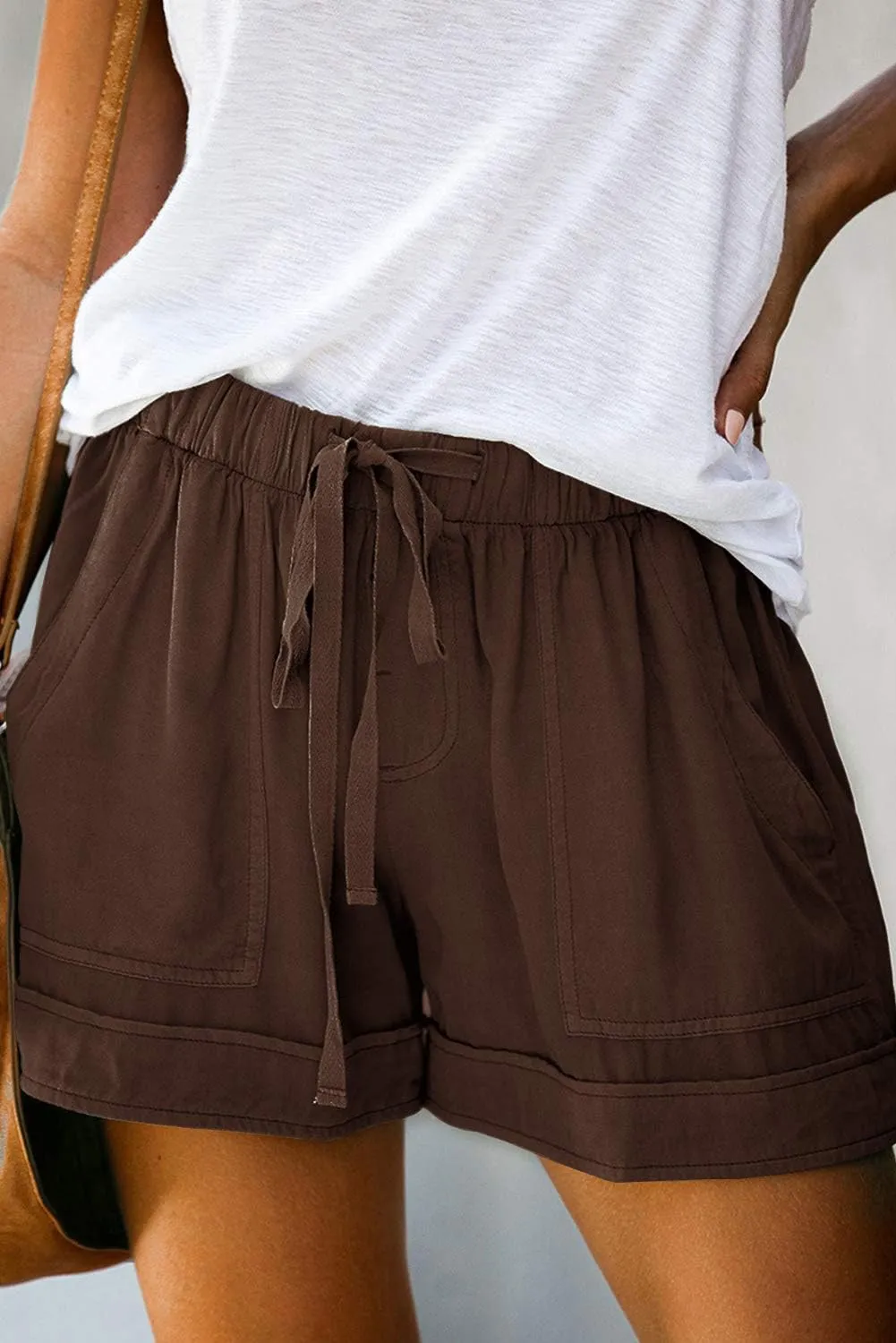Mosucoirl Women Comfy Drawstring Casual Elastic Waist Pure Color Shorts Summer Beach Lightweight Short Pants with Pockets