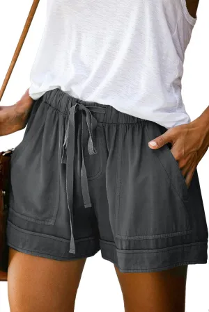 Mosucoirl Women Comfy Drawstring Casual Elastic Waist Pure Color Shorts Summer Beach Lightweight Short Pants with Pockets