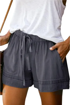Mosucoirl Women Comfy Drawstring Casual Elastic Waist Pure Color Shorts Summer Beach Lightweight Short Pants with Pockets