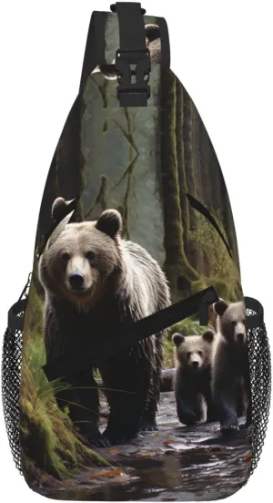 Mother Bear And Her Cubs Sling Bag For Women Men Travel Hiking Backpack Crossbody Shoulder Chest Bags Casual Daypack