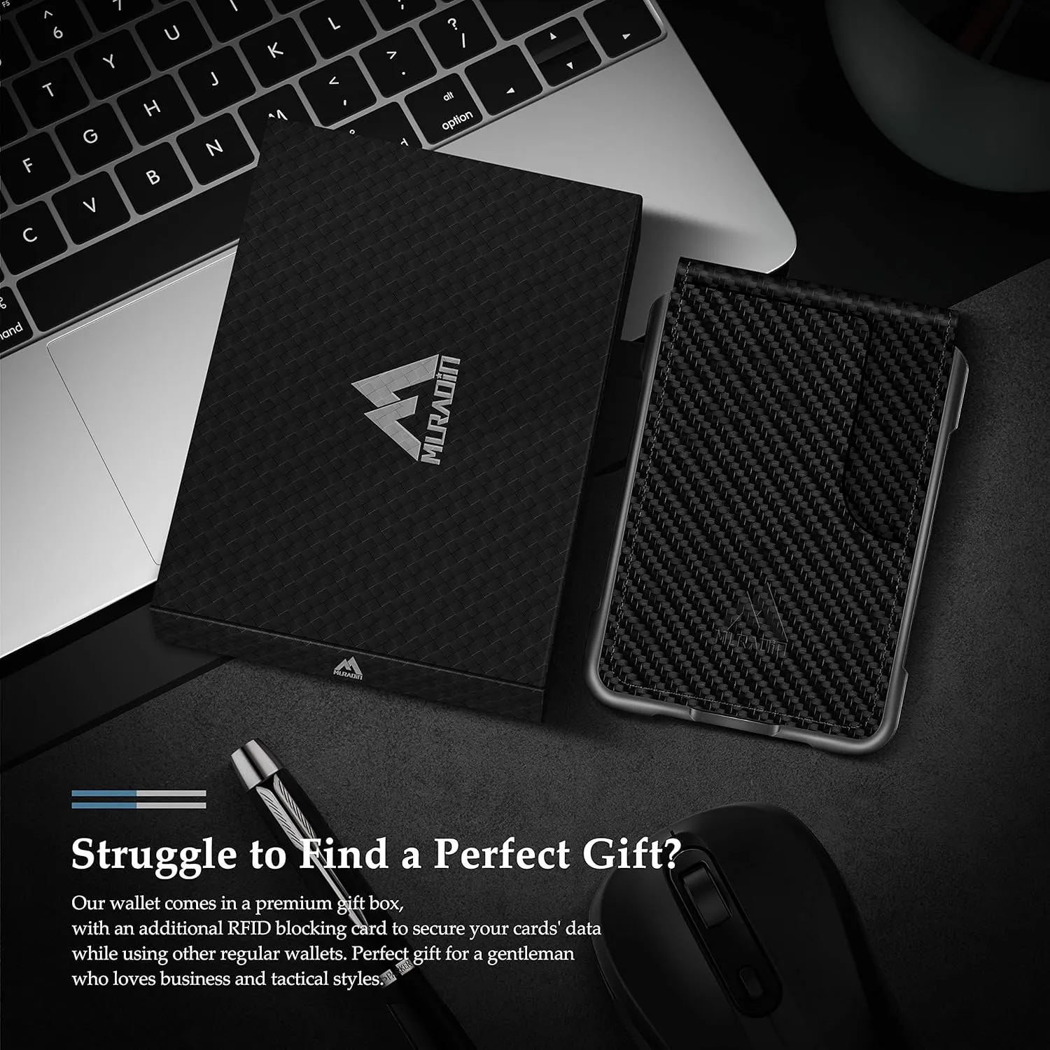 MURADIN Mens Wallet Tactical Bifold Wallets for Men Metal RFID Blocking Aluminum Money Cards Holder Gifts for Men