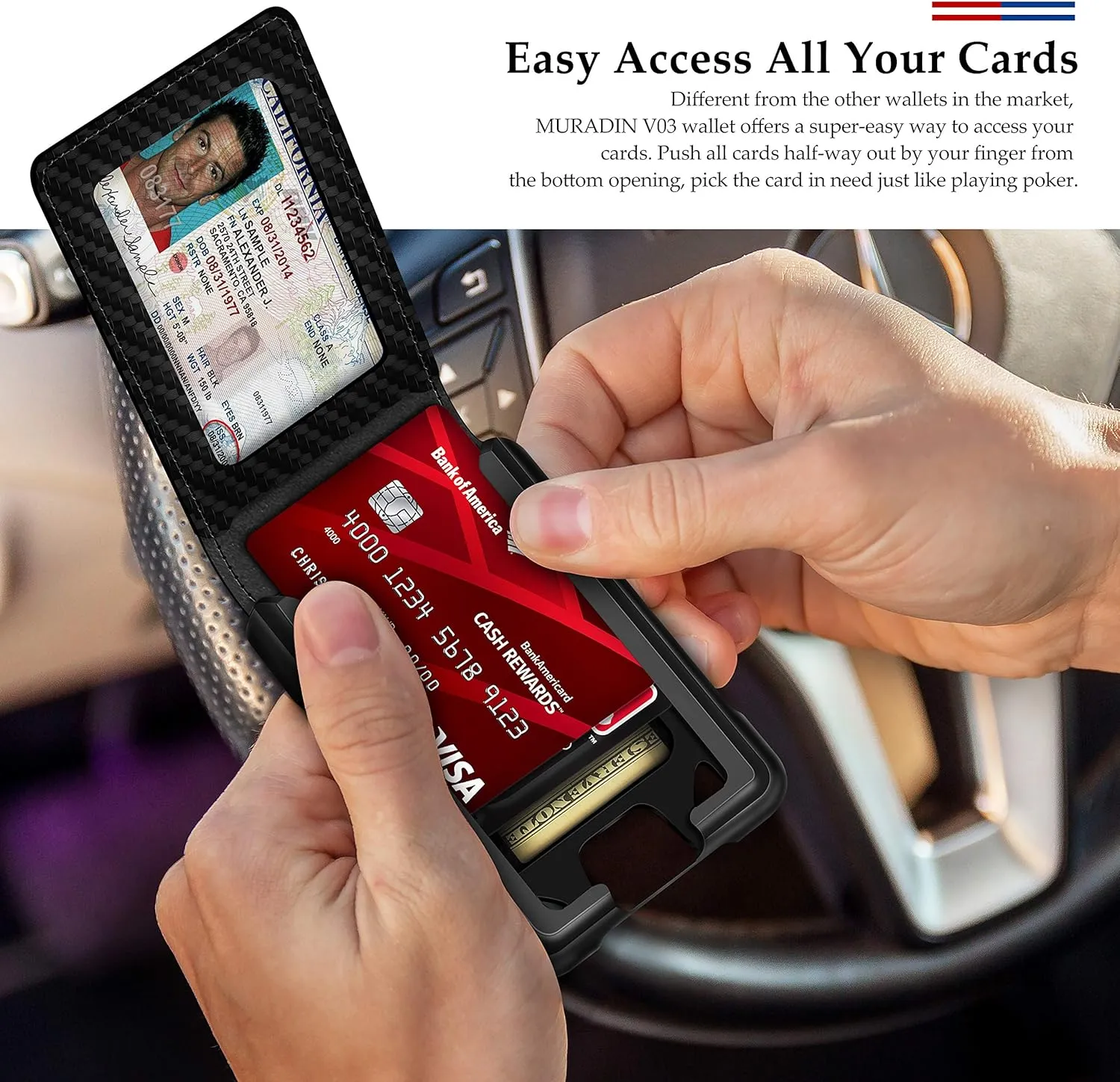 MURADIN Mens Wallet Tactical Bifold Wallets for Men Metal RFID Blocking Aluminum Money Cards Holder Gifts for Men