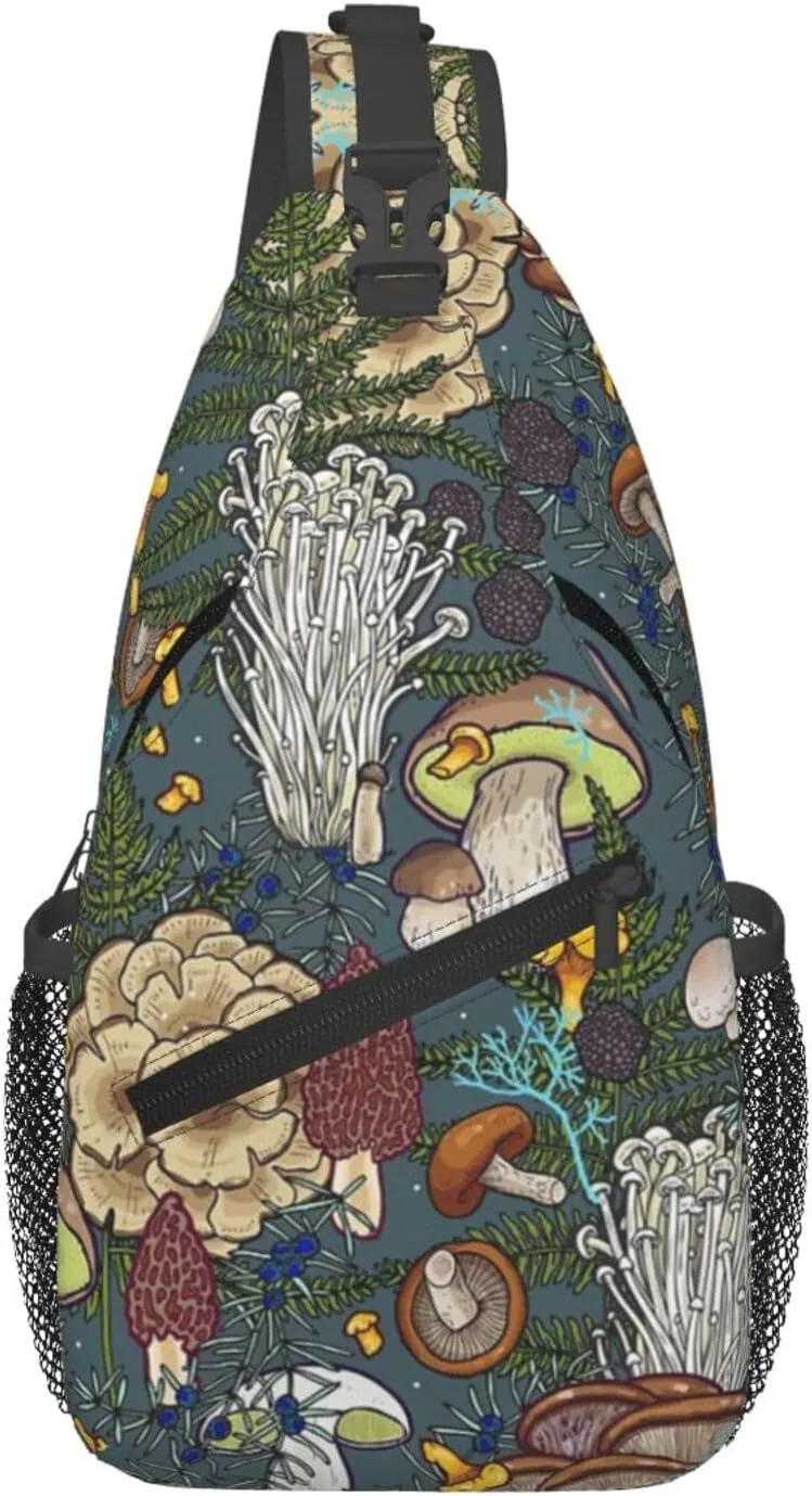 Mushroom Sling Backpack For Women Men Purse Crossbody Shoulder Backpack Sport Hiking Travel Chest Bag Daypack Unise