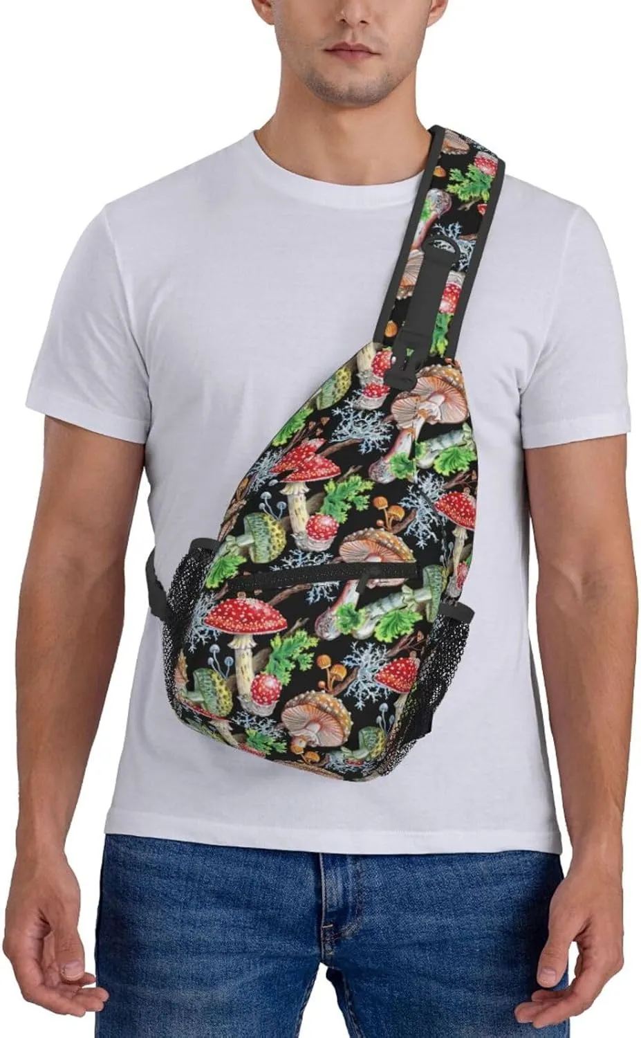 Mushrooms Blue Chest Sling Bag Crossbody Shoulder Backpack Bag Gym Cycling Daypack Travel Hiking Cross Bag