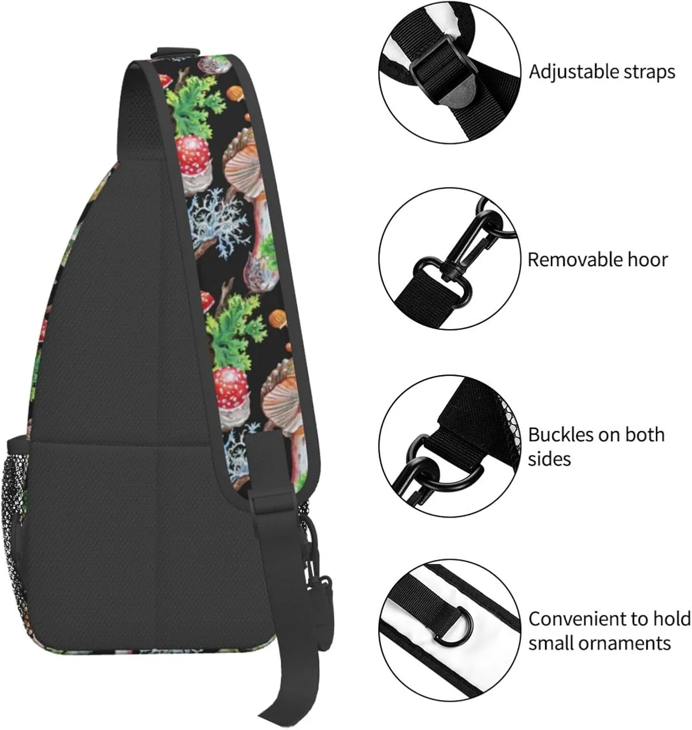 Mushrooms Blue Chest Sling Bag Crossbody Shoulder Backpack Bag Gym Cycling Daypack Travel Hiking Cross Bag