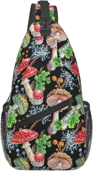 Mushrooms Blue Chest Sling Bag Crossbody Shoulder Backpack Bag Gym Cycling Daypack Travel Hiking Cross Bag
